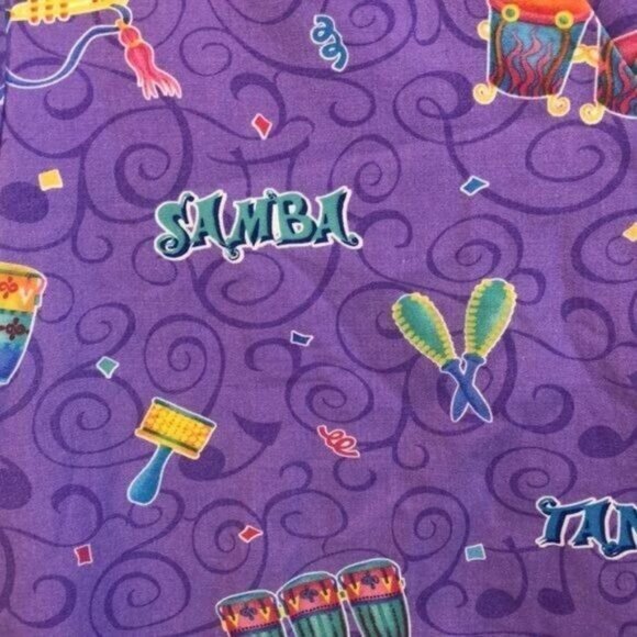 Musical Instrument Print Scrub Top Purple Mambo Samba Tango Nurse‎ - Picture 10 of 10